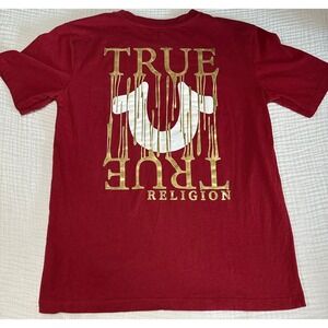 True Religion Kids T-Shirt Red Gold Horseshoe‎ Logo Short Sleeve Top XL